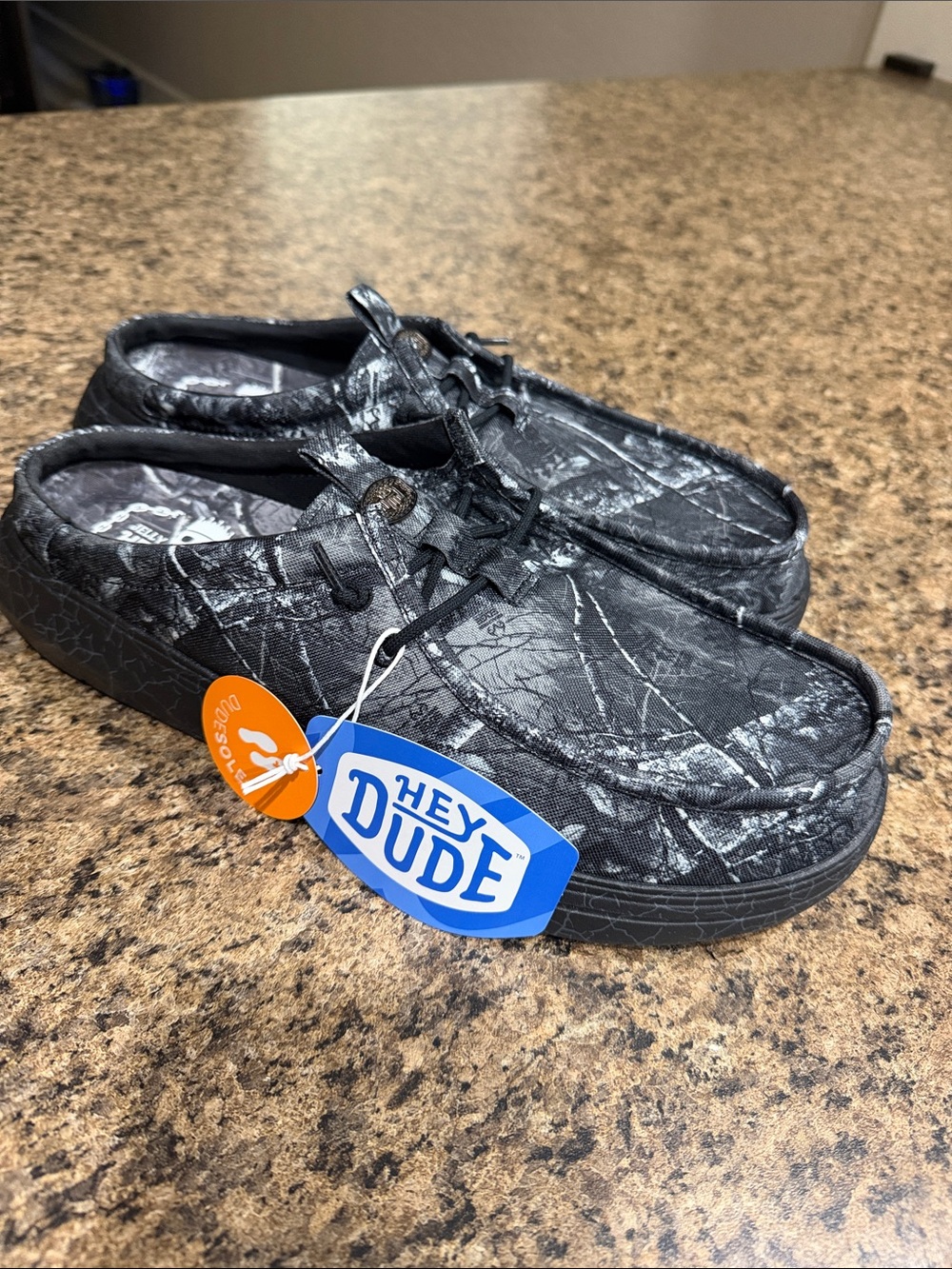 Hey Dude Man Black Gray Camo Slip-On Sneakers